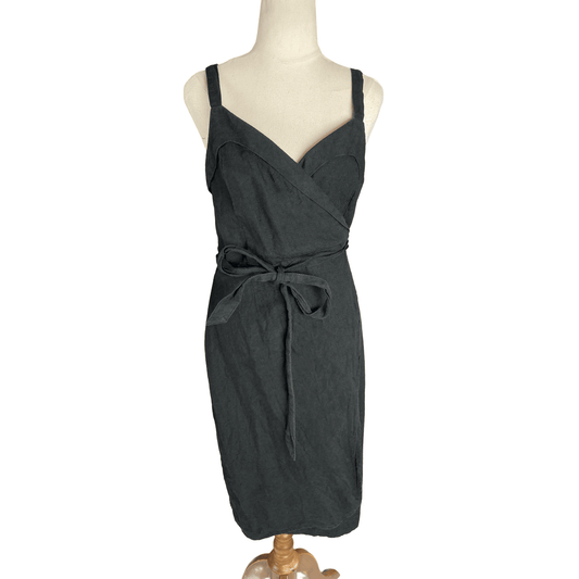 Max black linen-blend wrap dress | size 10