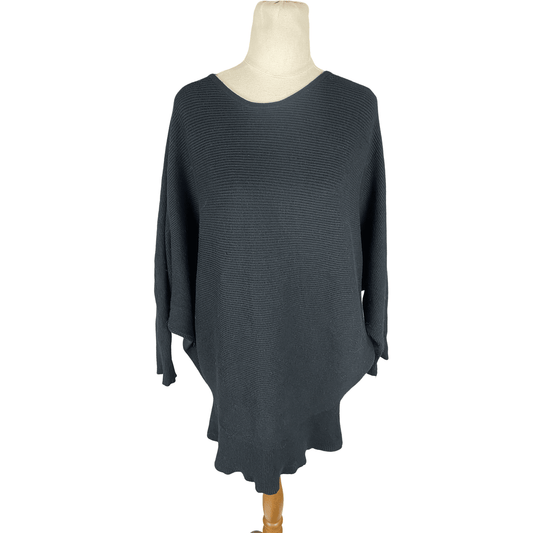 Foxwood black longline rib balloon sleeve jumper | size 14