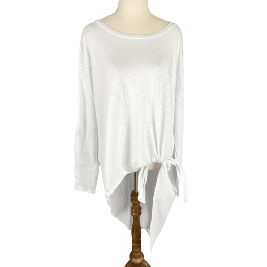 Little White Lie tie white high-low long sleeve top | size 16