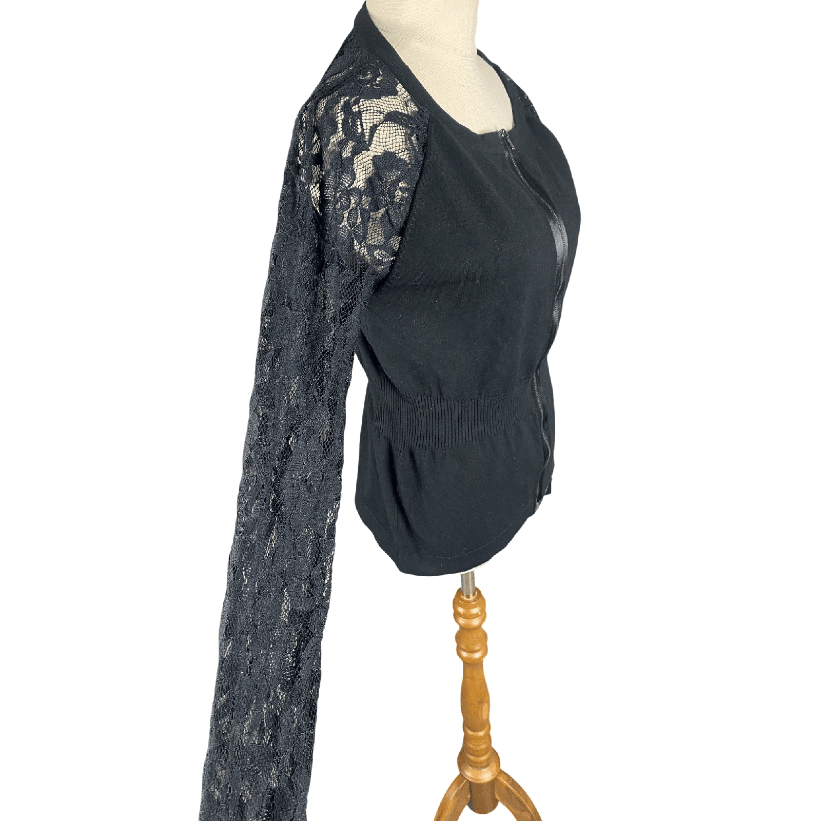 Max black lace sleeve zip cardigan | size 12 medium