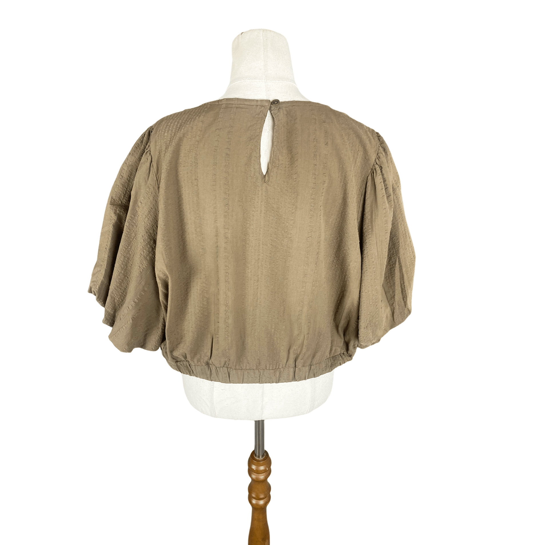 Karen Walker khaki cotton crop puff sleeve top | size 16