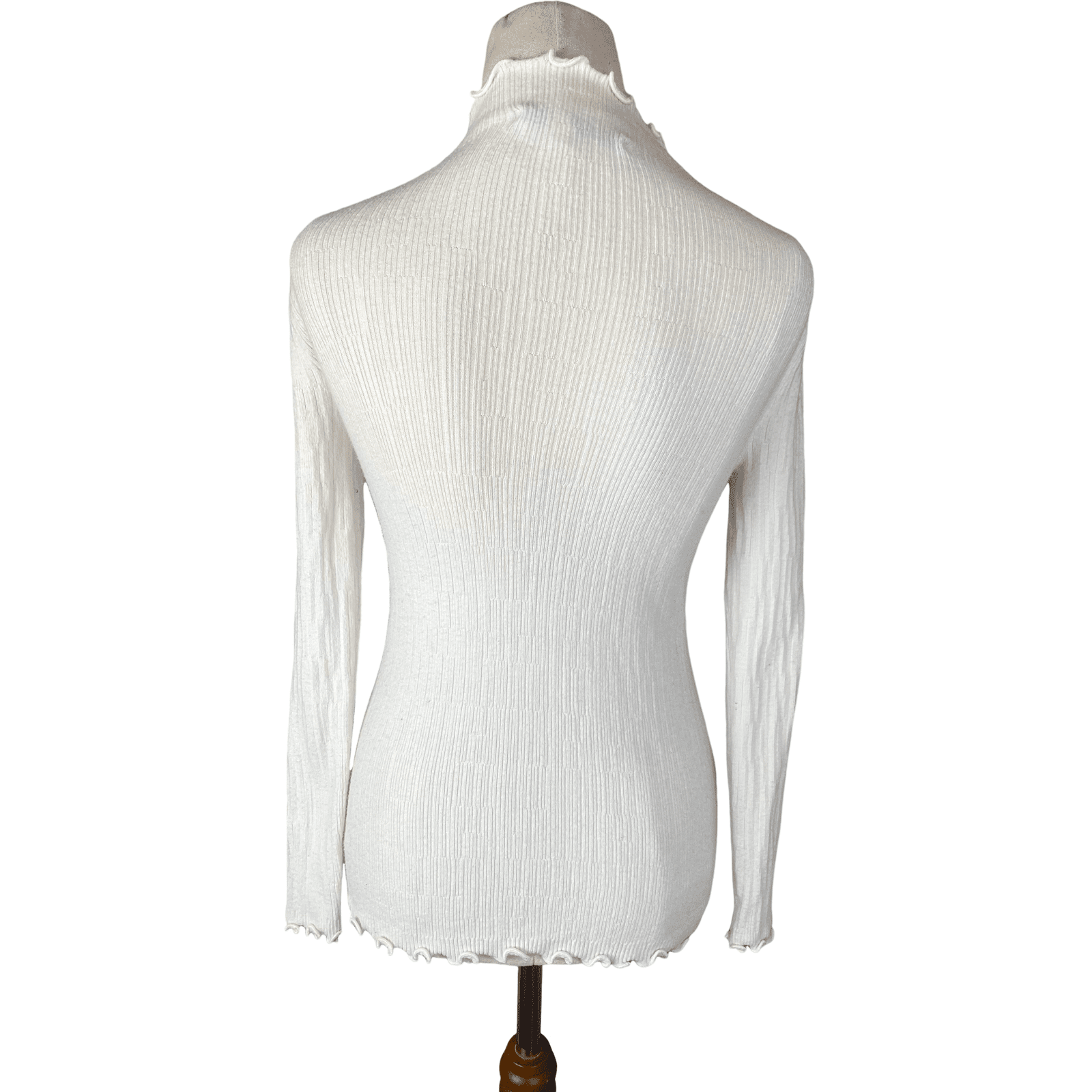 Tosca & Salome wool-blend rib cream frill neck long sleeve top | size 8