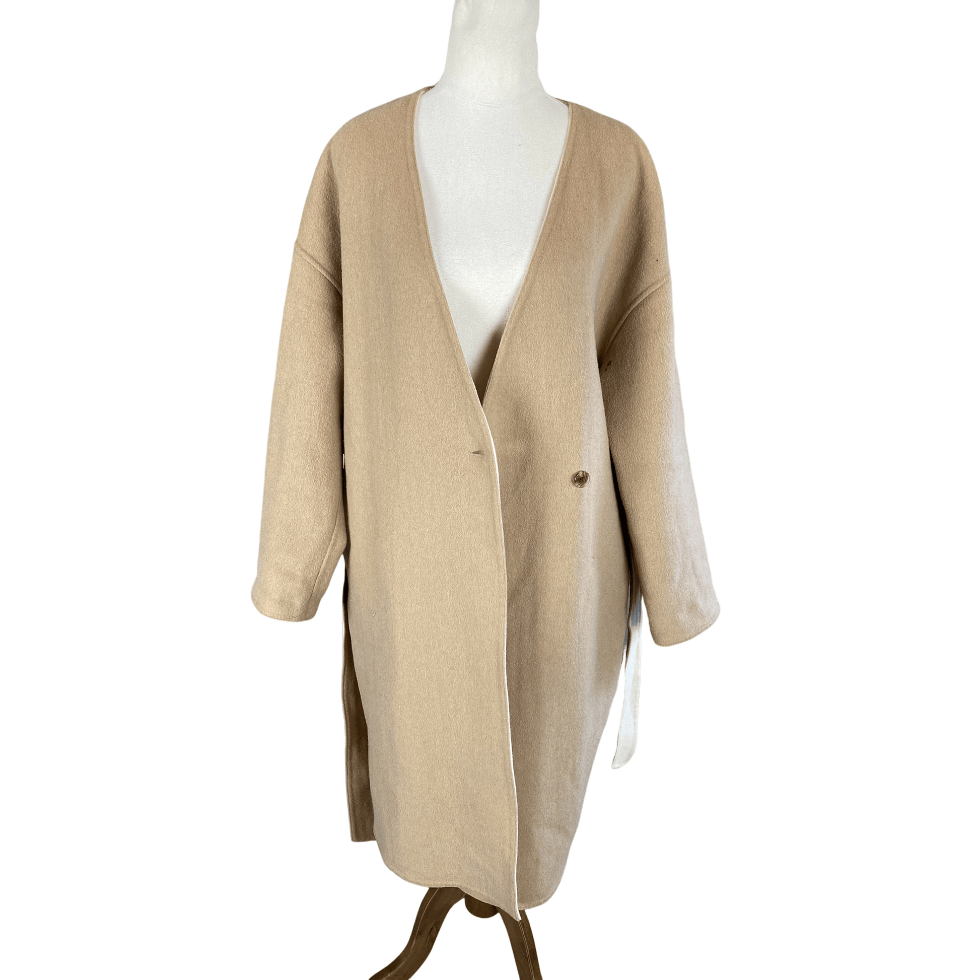 Uniqlo camel wool-blend wrap coat | size 14 US 10