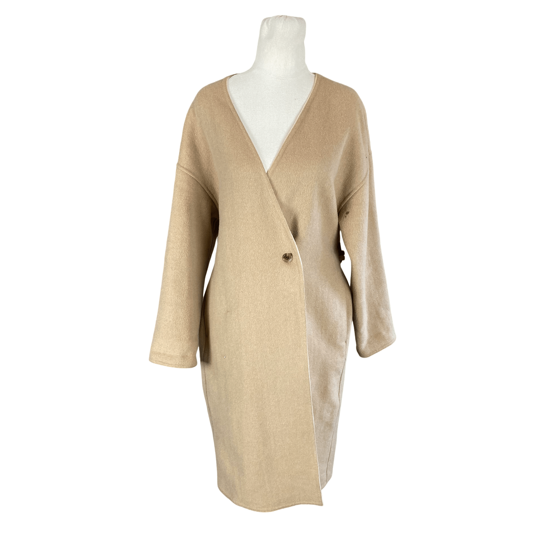 Uniqlo camel wool-blend wrap coat | size 14 US 10