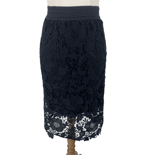 Vu Han black lace-look midi skirt | size 6