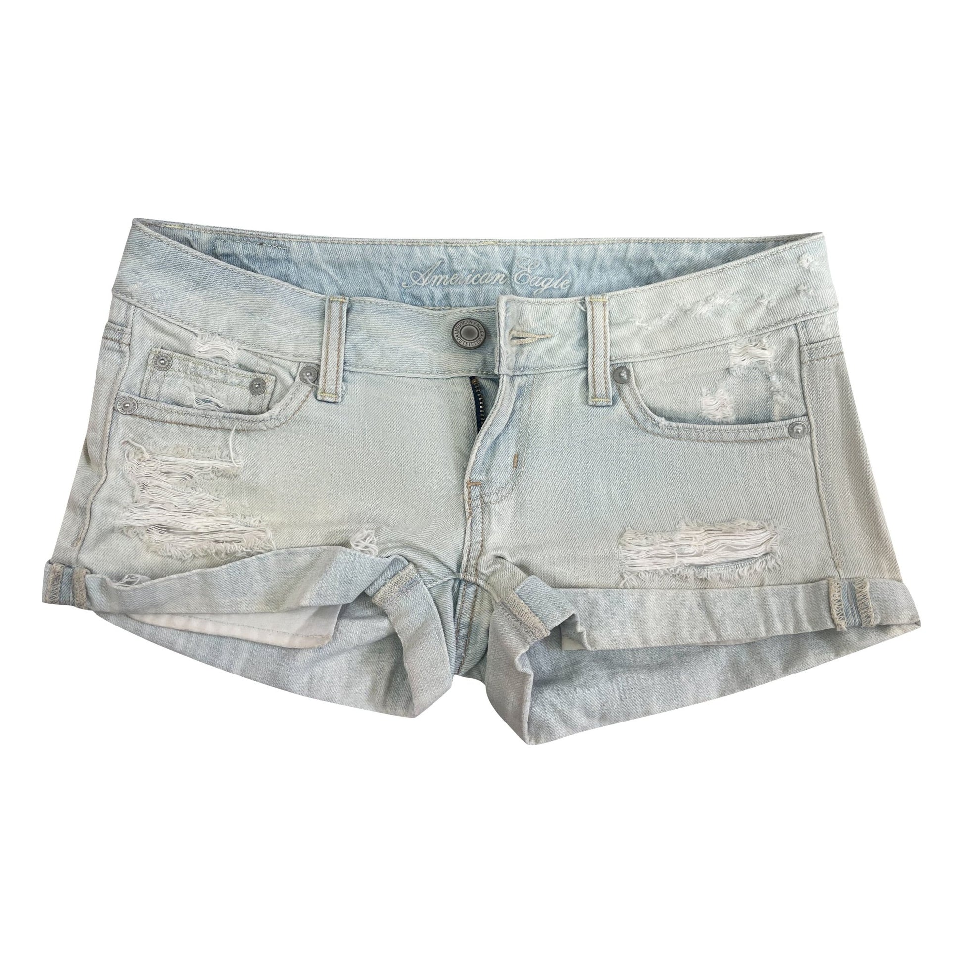 American Eagle distressed light blue denim shorts | size 8