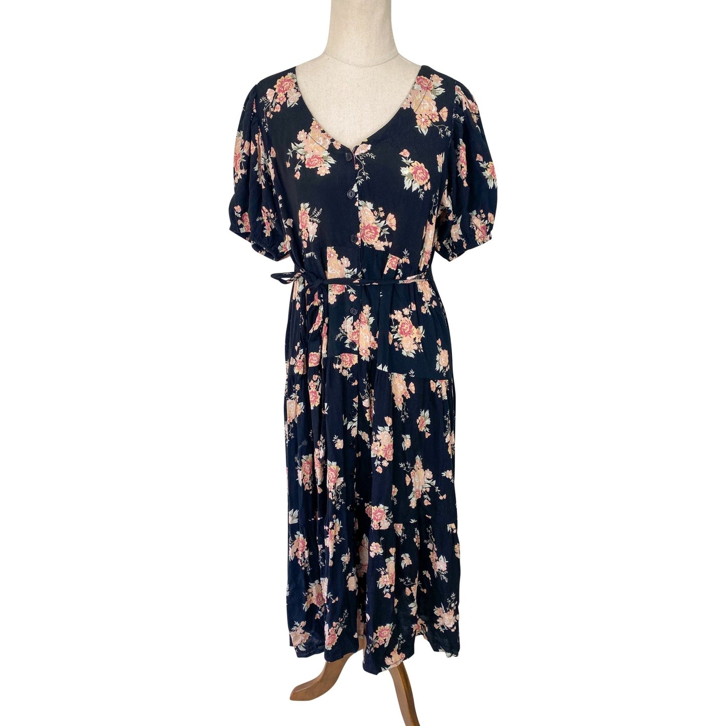 Dotti black button down floral dress | size 10