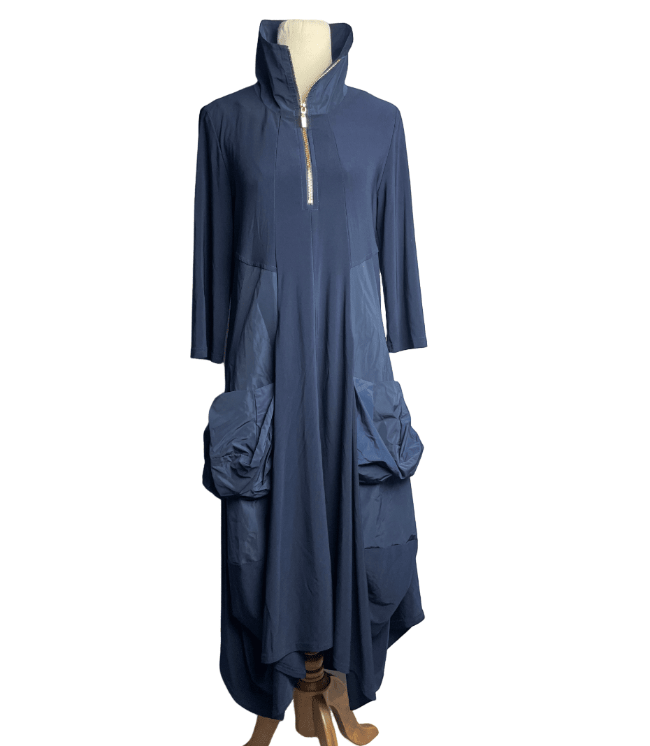 Joseph Ribkoff navy high neck dress | size 10