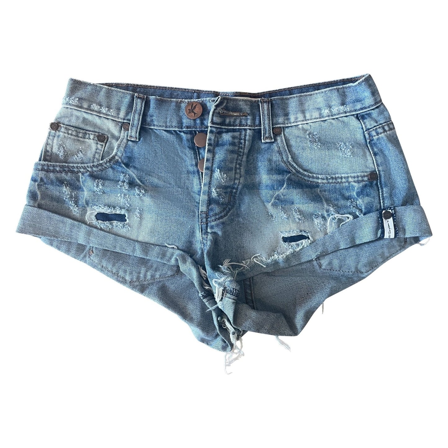 One Teaspoon distressed blue denim shorts | size 26W