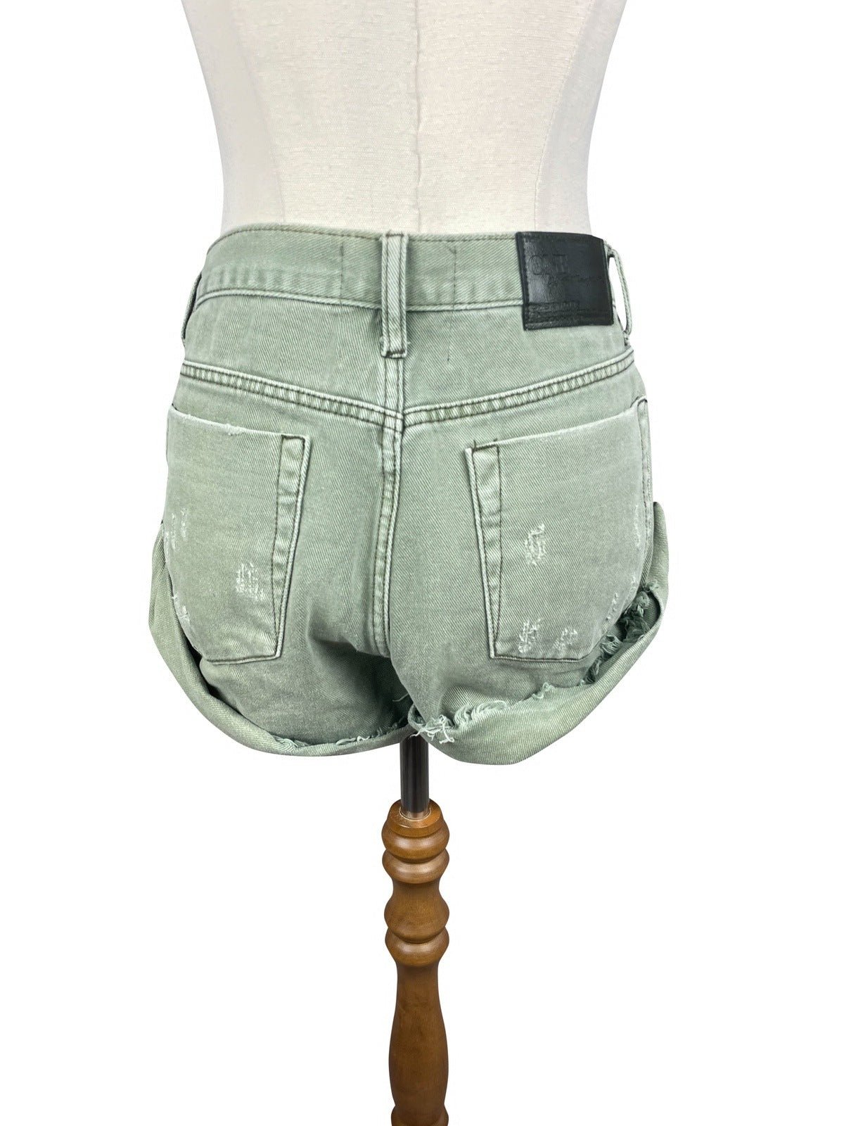 One Teaspoon khaki distressed denim shorts | size 27