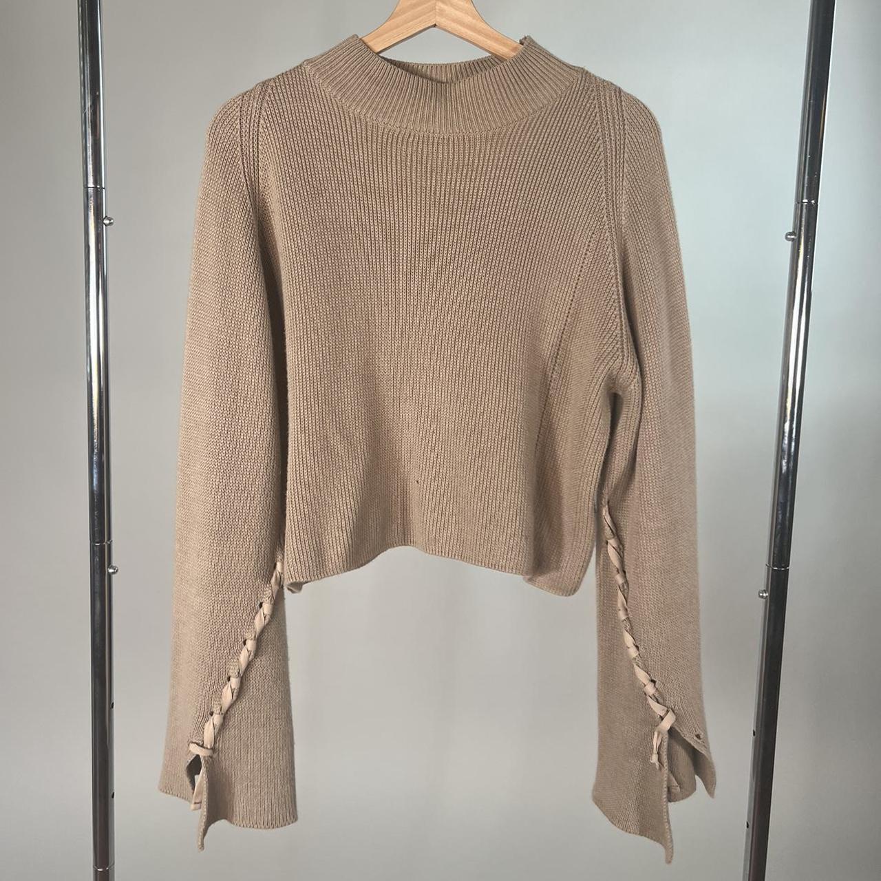 Topshop Lace Up Sleeves tan jumper | size 10