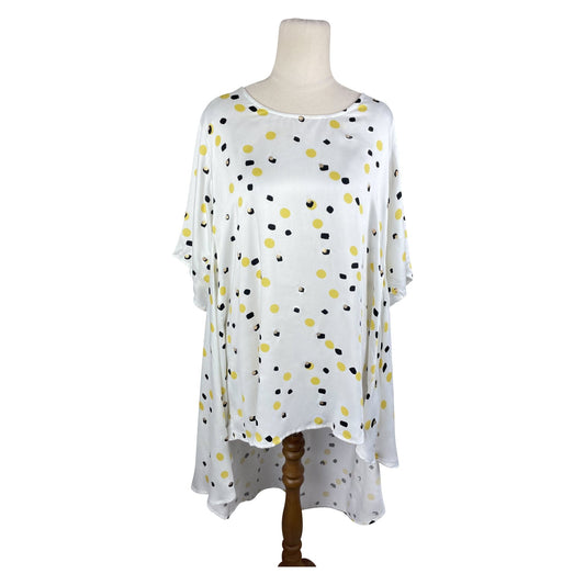 NEW - PQ The Label oversized high low white blouse w/ spots | size 8-10