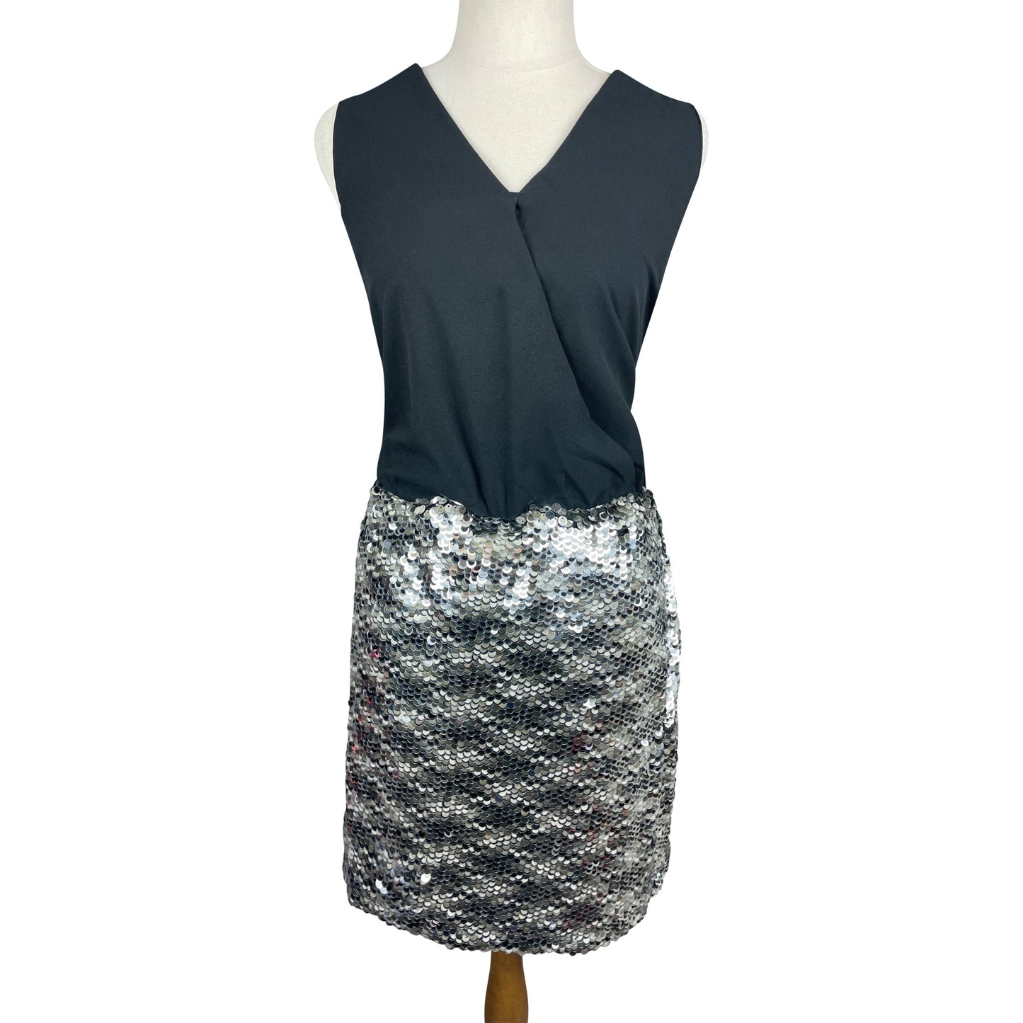 Pagani black dress w silver sequin skirt | size 12