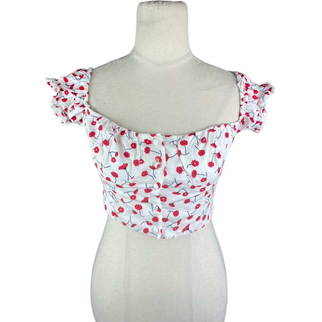 Princess Polly white poppy print crop top | size 6