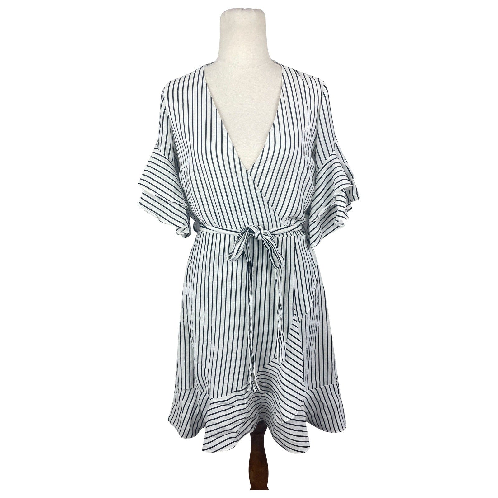 River Island white and black stripe wrap dress | size 10