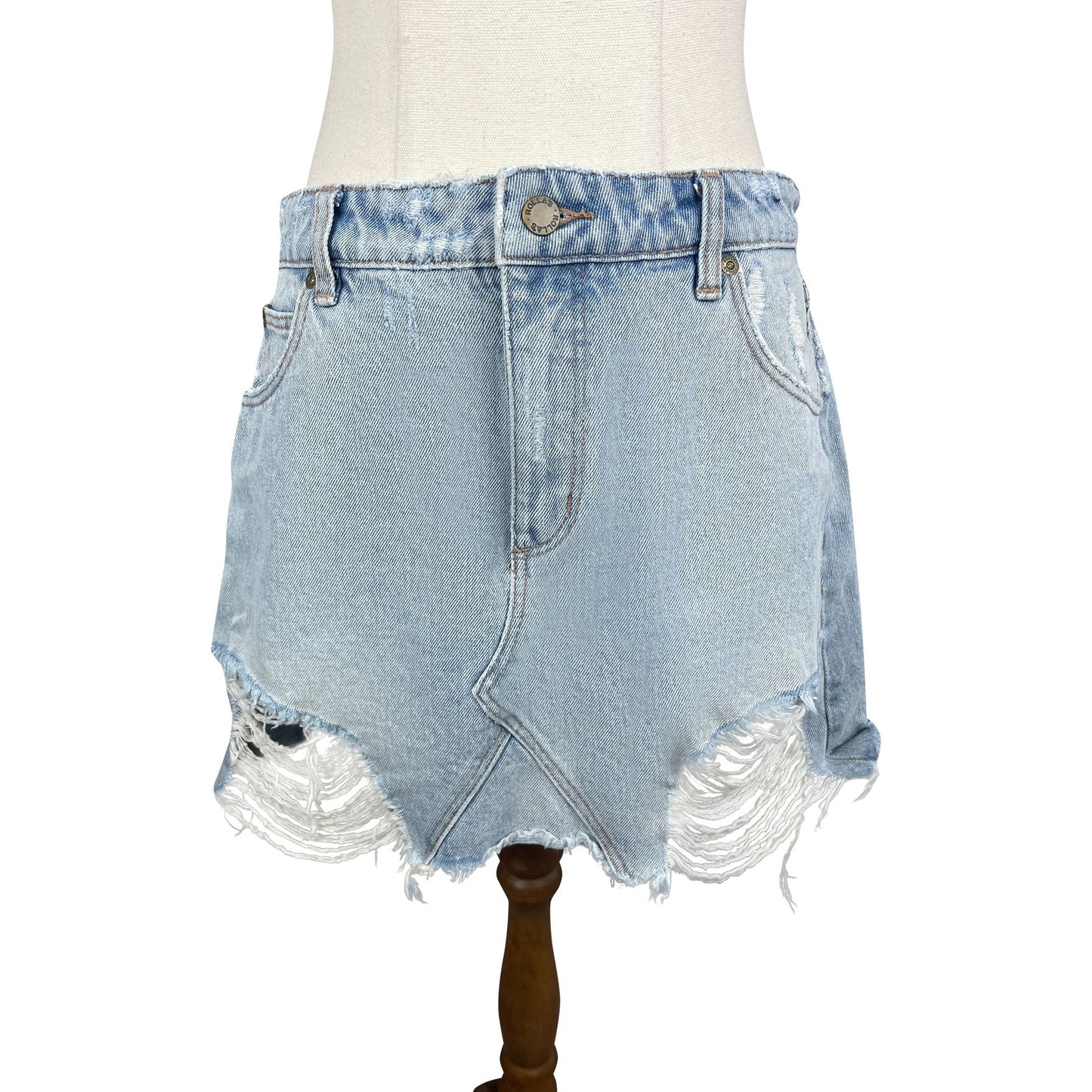 Rolla's light blue distressed denim mini skirt | size 10