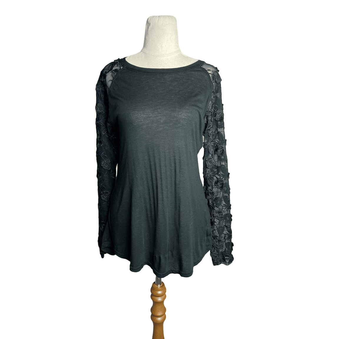 Ruby black t-shirt w sheer sleeves | size 10