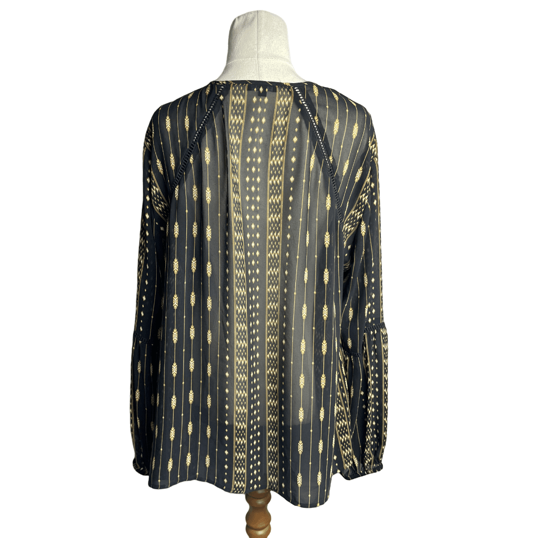 Storm black and gold sheer blouse | size 14