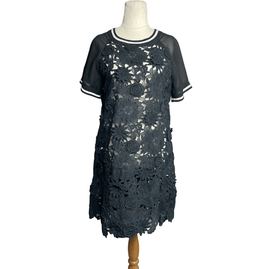 Trelise Cooper black floral embroidered mini dress | size 8-10