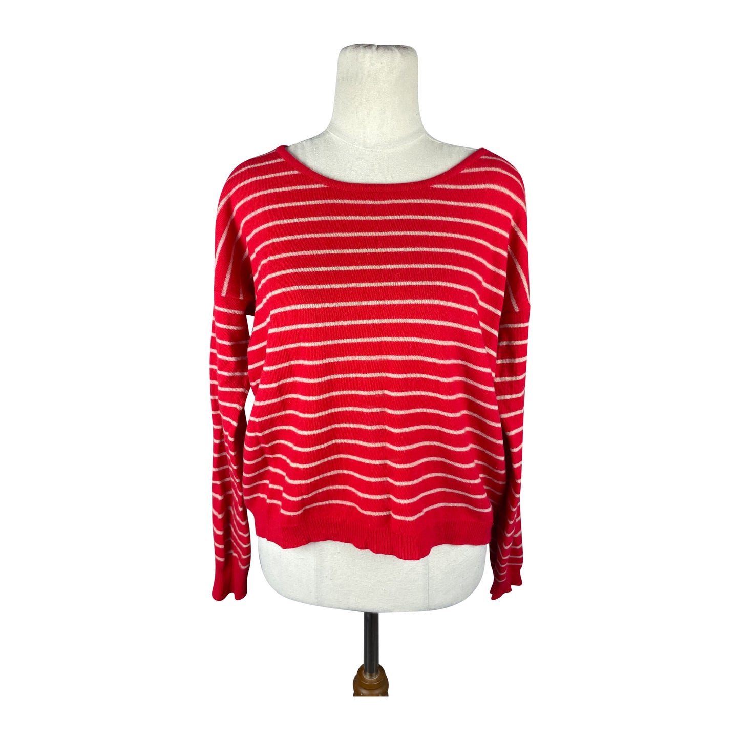 Trenery cashmere/wool red jumper w white stripes | size 12