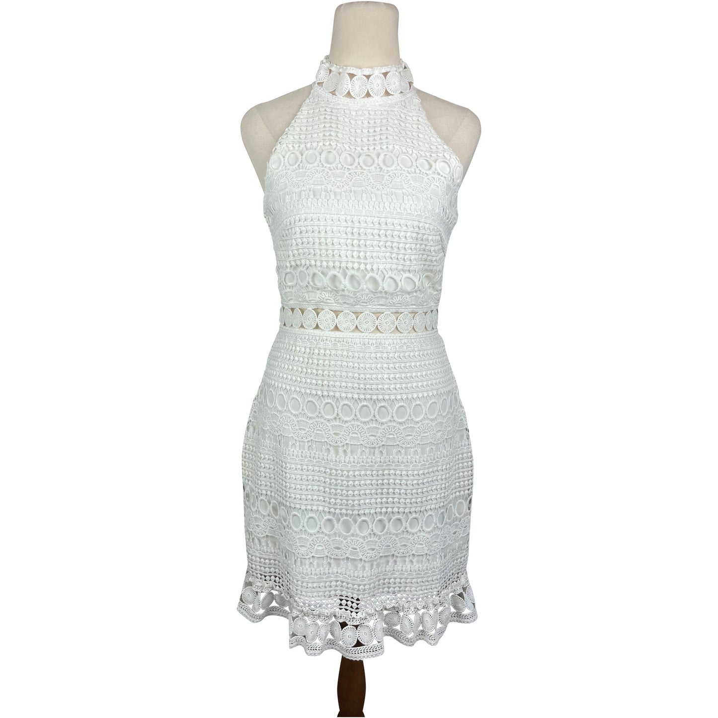 Two Sisters Label white ivory embroderie halter neck mini dress | size 8