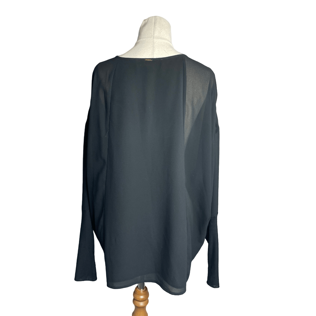 Verge black sheer panel blouse | size 12-14