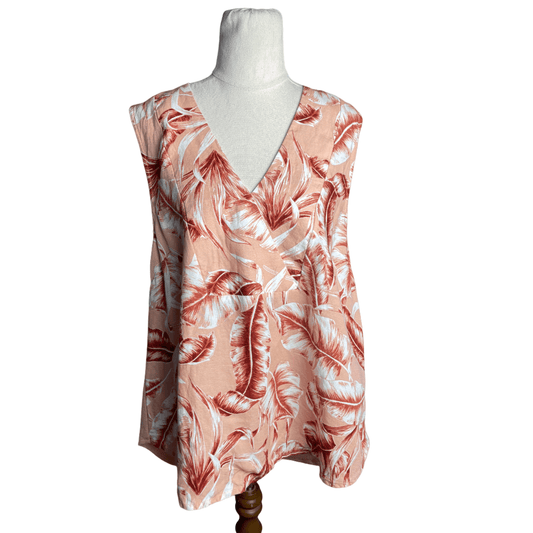 Witchery peach linen blend palm print top | size 14-16