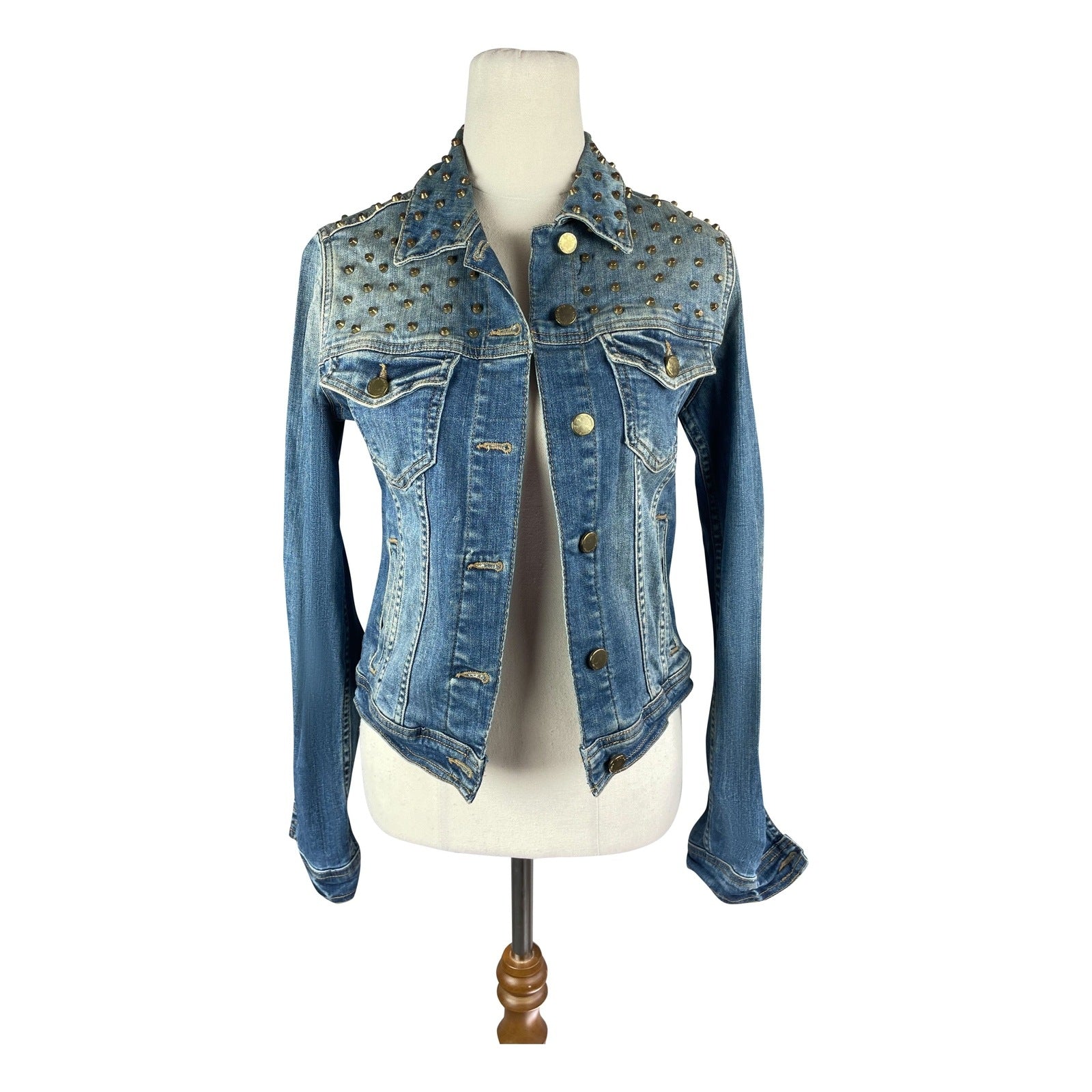 Zara blue studded denim jacket | size 8-10