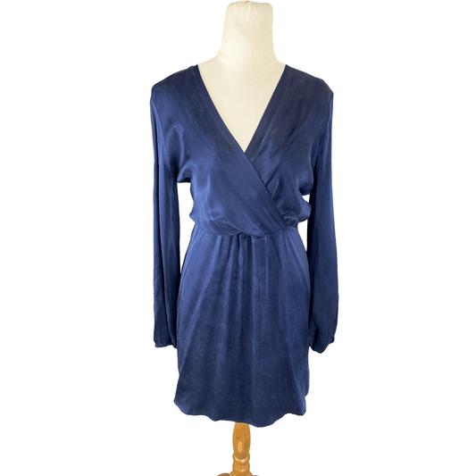 Ruby 100% silk navy wrap dress | size 6