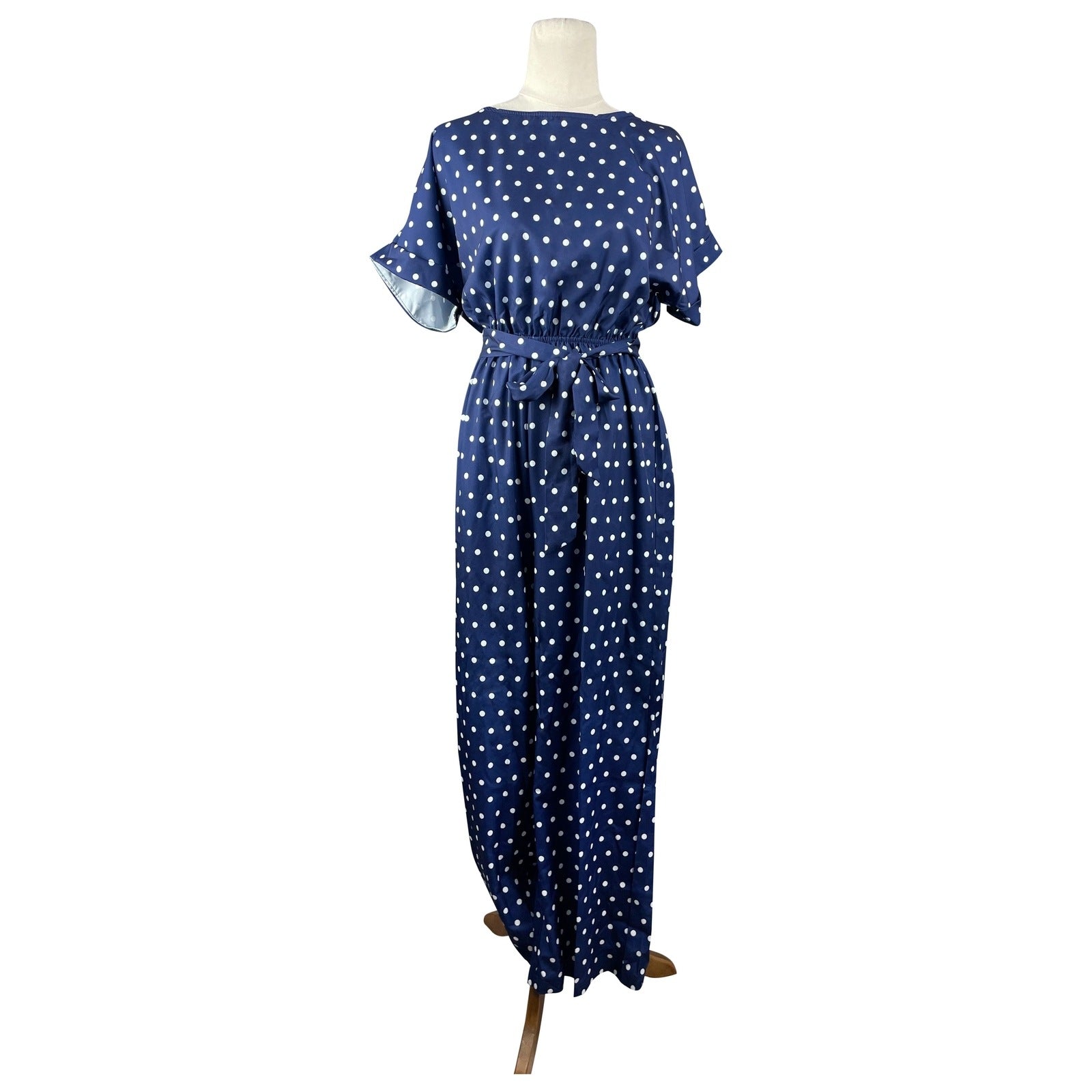 Unbranded navy jumpsuit w white polka dots | size 10-12