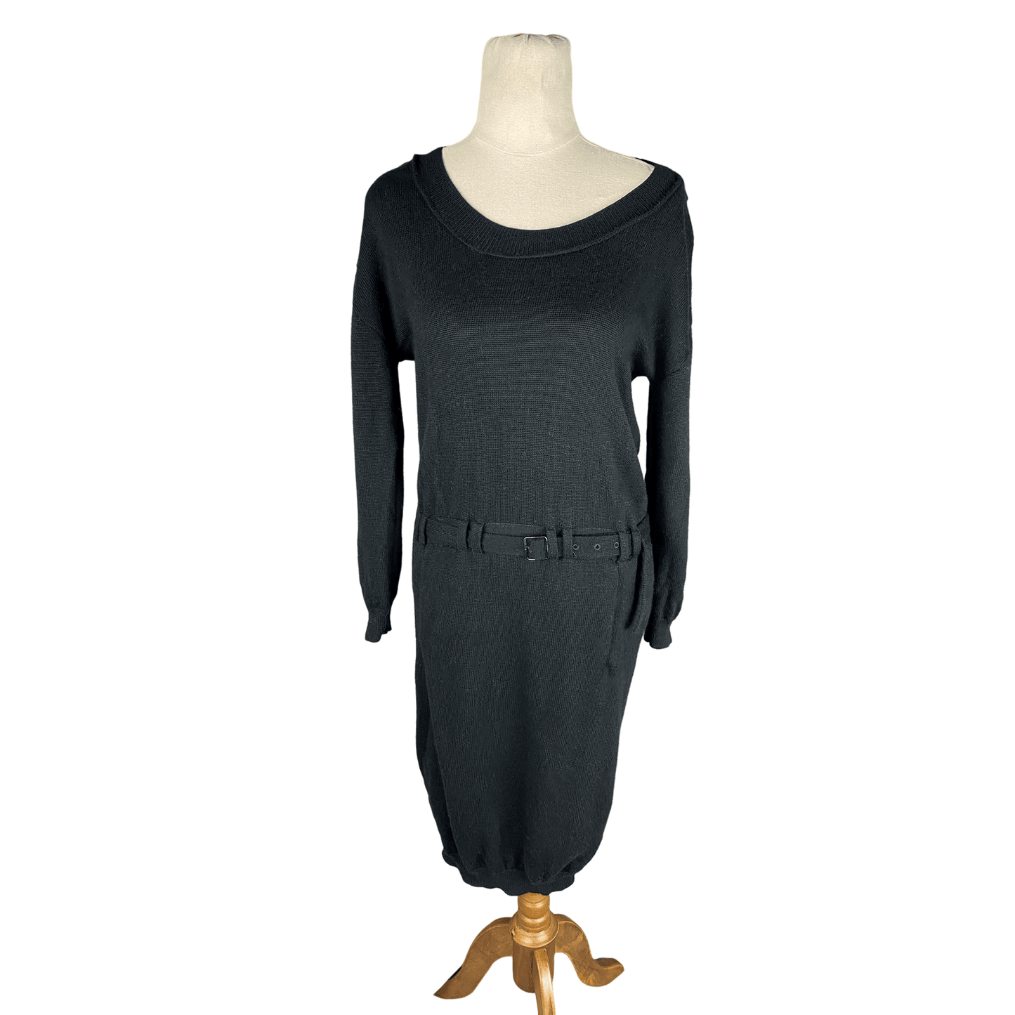 Country Road merino black midi dress with adjustable belt | size 8