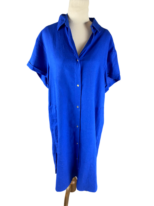 Betty Basics blue linen-blend button-down dress | size 10