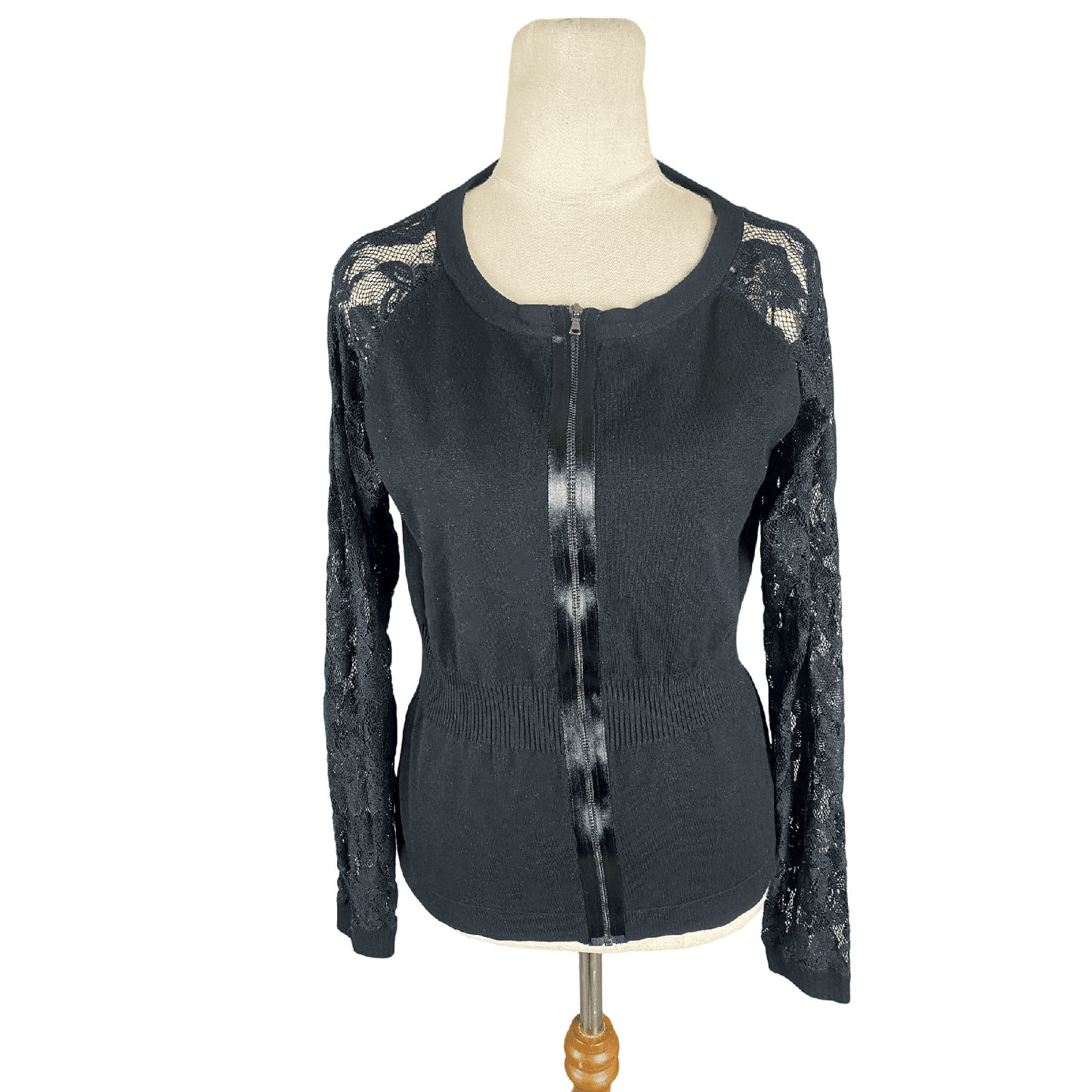 Max black lace sleeve zip cardigan | size 12 medium