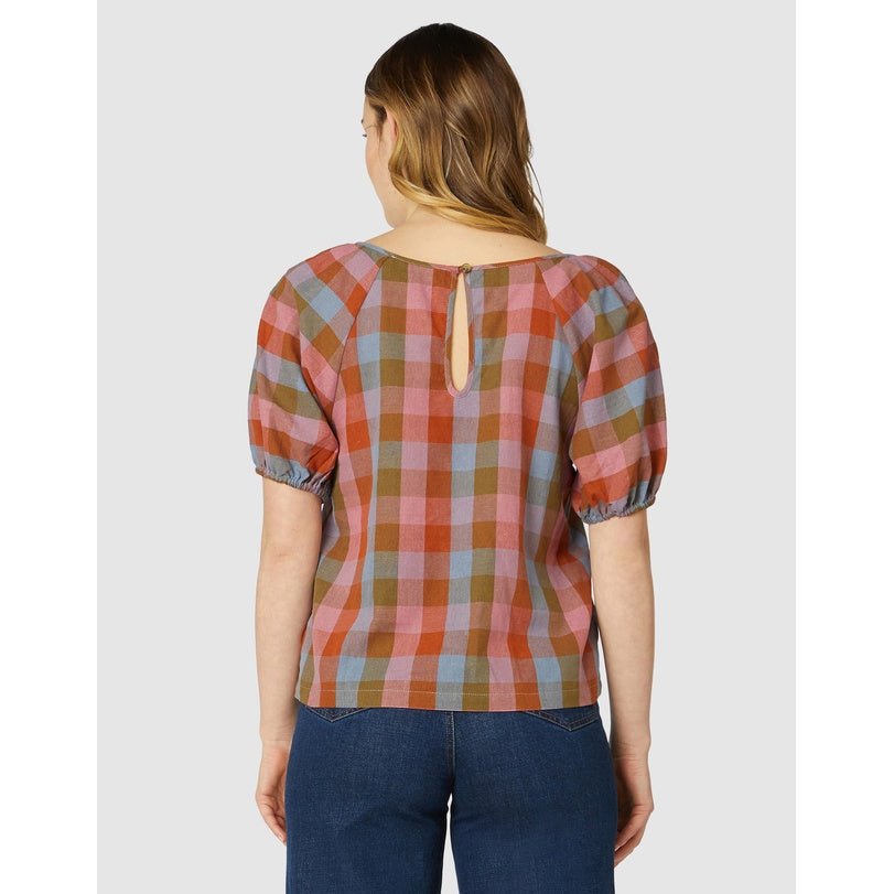 Princess Highway linen-blend Prairie Check Top | size 10