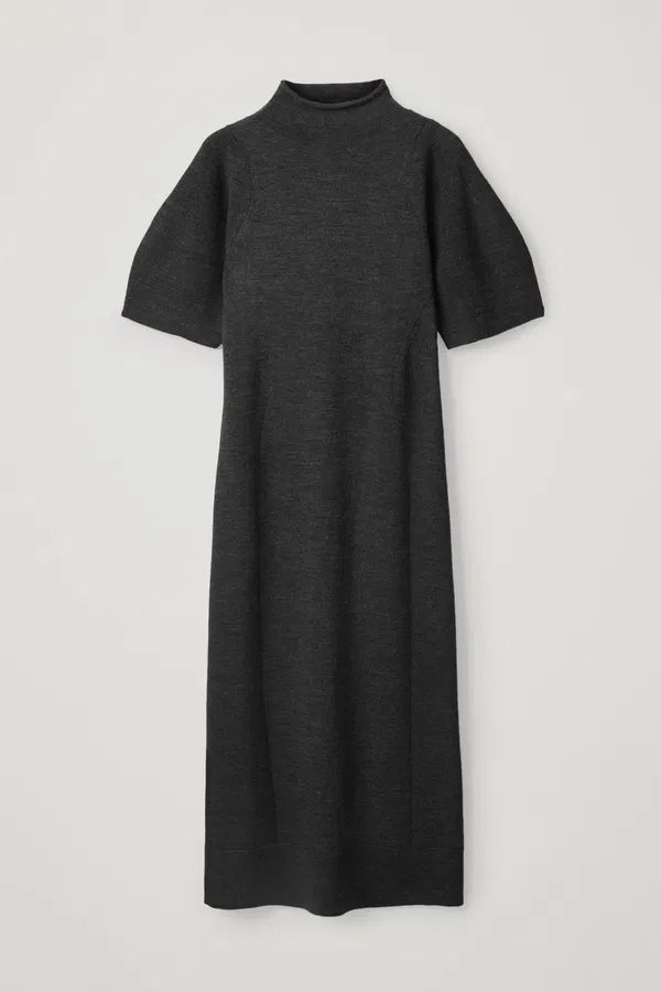 COS Puff Sleeve Wool-Mix Dress | size 16