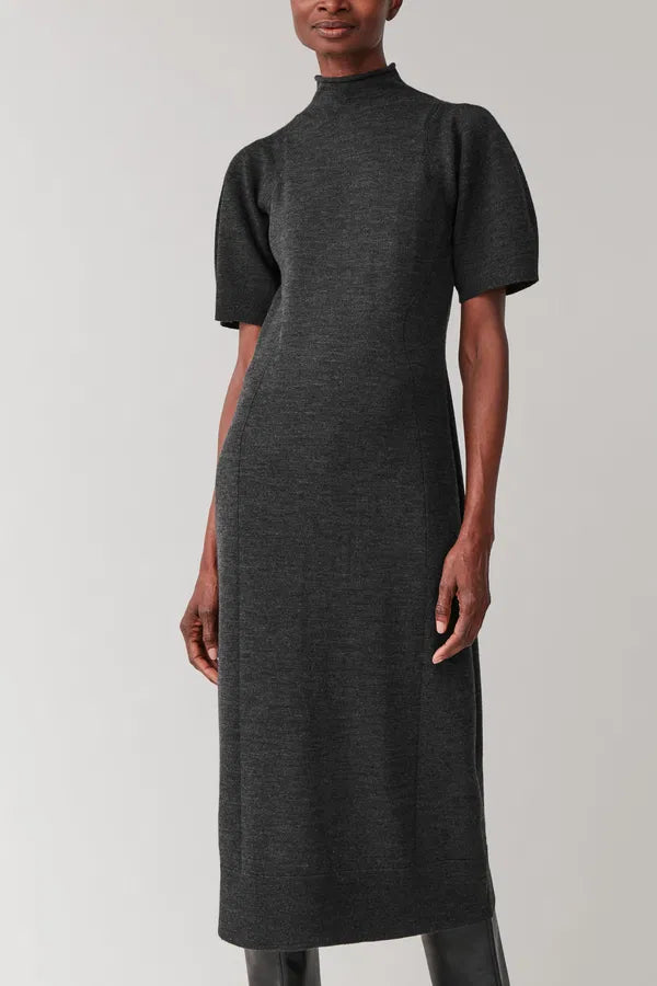 COS Puff Sleeve Wool-Mix Dress | size 16