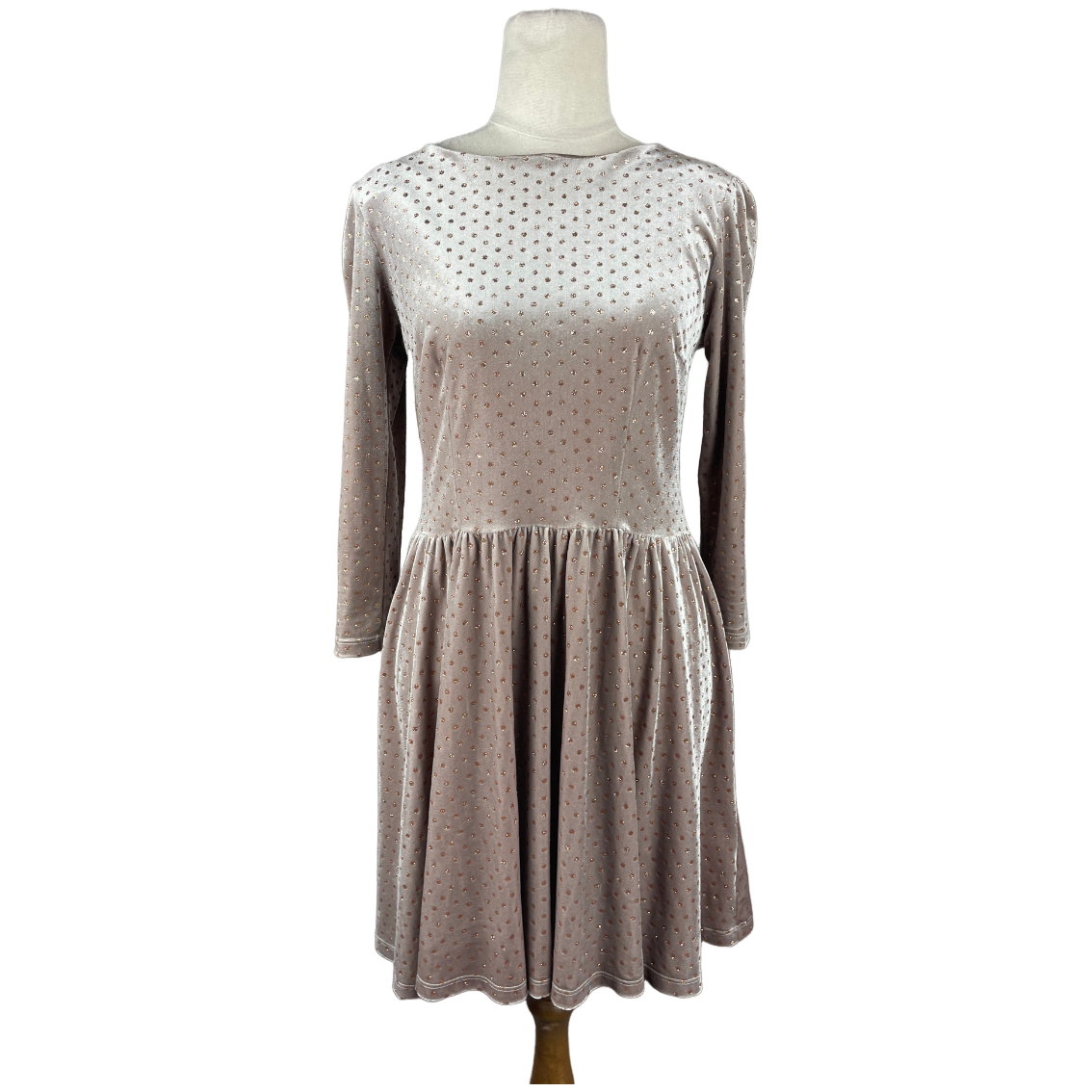 Topshop beige gold polka dot dress | size 10