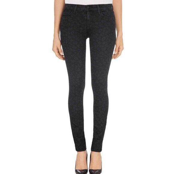 J Brand Black Leopard Super Skinny Mid Rise Jeans | size 27