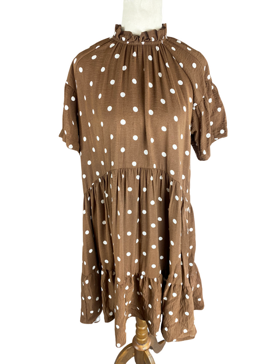 SEED brown polka dot midi dress | size 10