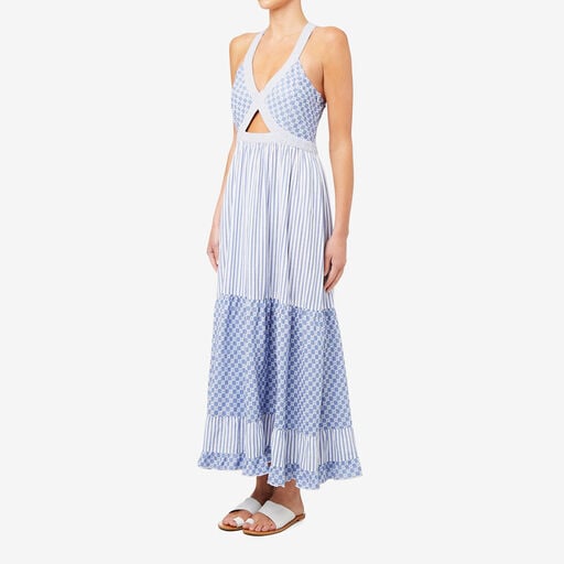 Seed blue and white pattern halter dress w out | size 8