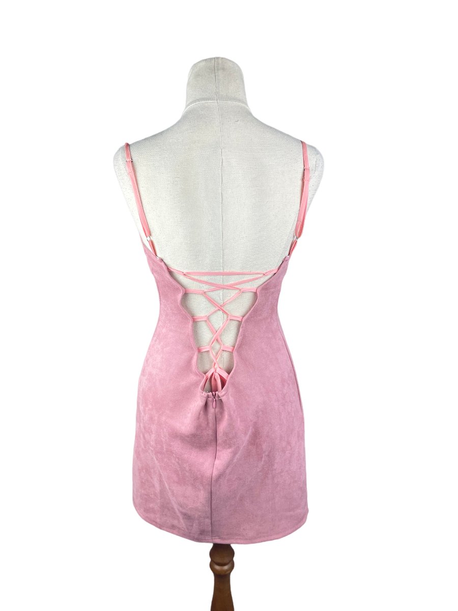 Pink suede look mini dress | size 6-8